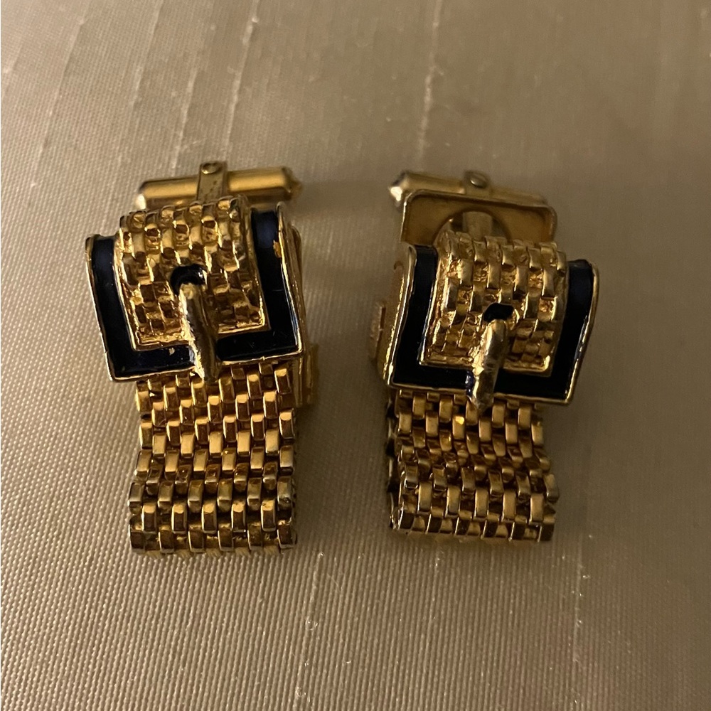 Vintage Christian Dior gold tone buckle type cuff links